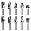 Carbide Burr Set, Die Grinder Bits, 10 PCS 1/8" Shank Double Cut Tungsten Carbide Rotary Burrs Set Compatible with Dremel Bits for Metal Wood Carving Engraving Polishing