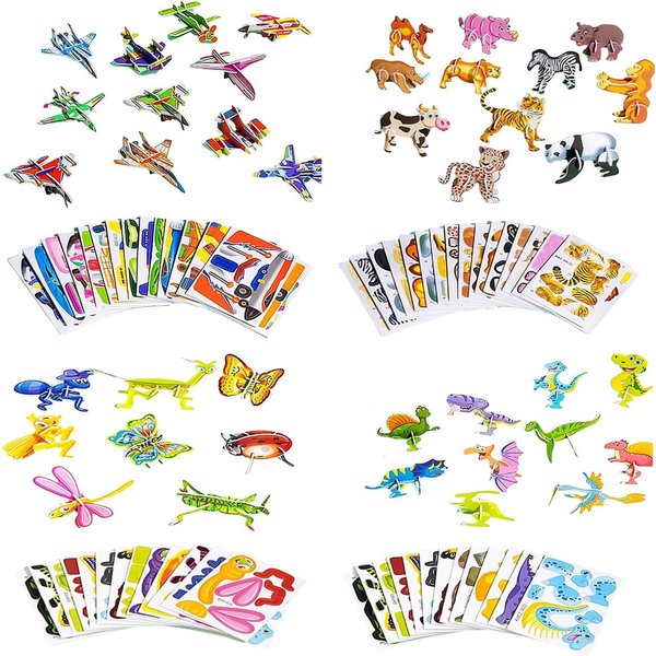 3D Cartoon Puzzles for Kids, Educational 3D Cartoon Puzzle, 100 Pcs 3D Cartoon Puzzles for Kids Ages 4-8, 3D Puzzles for Kids Educational Montessori Toys (4 Set 100pcs)