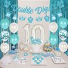 10th Birthday Decorations for Girls Teal Blue Double Digits Party Supplies Turquoise Banner Cake & Cupcake Topper Tenth Birthday Garland Number 10 Foil Balloon for 10 Year Old Party Decorations