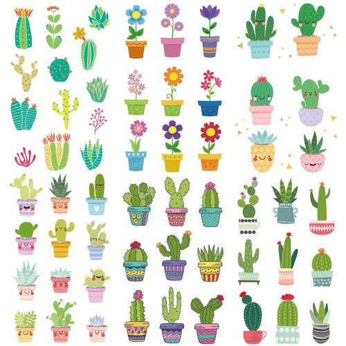 Oottati 6 sheets Waterproof Temporary Tattoo Stickers for Kids Children Cute Finger Wrist Cactus Potted Flower for Grils Boys