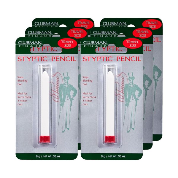 Clubman Pinaud Travel Size Styptic Pencil, Quick Nick & Cut Healing for Shaving, 0.33 Oz (Pack of 6)