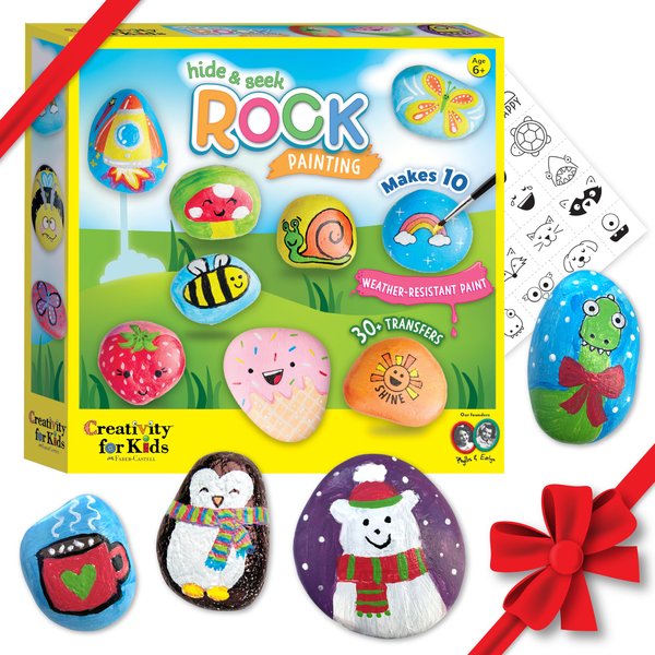 Creativity For Kids Hide and Seek Rock Painting Kit - Arts and Crafts for Kids Ages 6-8+, Gifts for Kids, Craft Kit with 10 Rocks and Waterproof Paint, Small