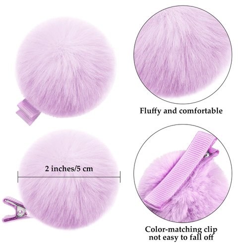 18 Pieces Ball Pom Pom Hair Clips 2 Inch Cute Pom Pom Hair Barrettes Spring Fall Autumn Alligator Clips Candy Color Hair Clips Colorful Fluffy Fur Barrettes for Toddlers Baby Girl Hair Accessories
