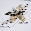 Teyglen Crystal Bridal Wedding Hair Comb Black Rhinestone Crystal Side Hair Comb Gold Leaves Headpiece Crystal Hair Piece Black Headpiece Bride Hair Accessories for Women Girls