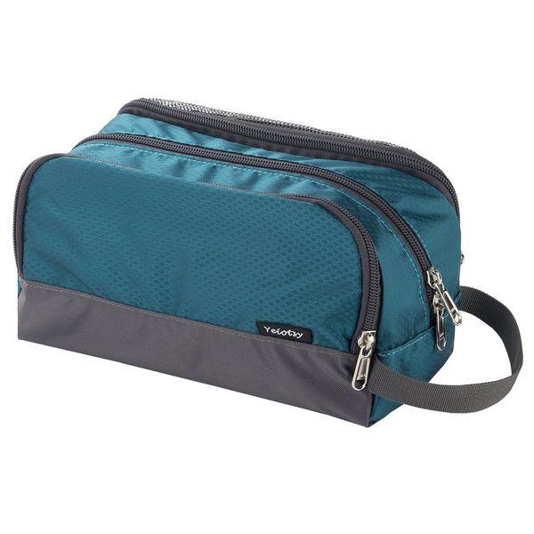 Yeiotsy Small Wash Bag, Ultra-thin Travel Shaving Kit Mesh Toiletry Bag Toiletry Organizer Dopp Bag for Outdoors (Emerald Green)