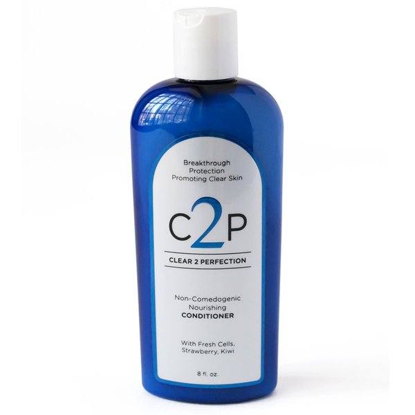 Non-Comedogenic Hair Conditioner for Blemish Free Skin by Clear 2 Perfection with Fresh Cells Strawberry and Kiwi Suspensions. Hair Conditioner for Acne. Made in USA