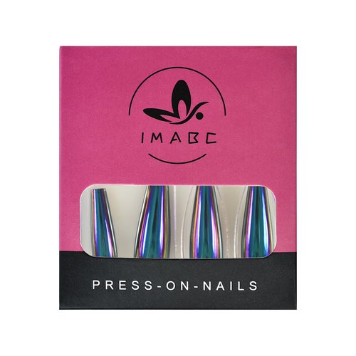 Blue Chrome Press On Nails Metallic Mirror Coffin Aurora Fake Nails Extra Long Ladies Nail Art Designs For Fingertips