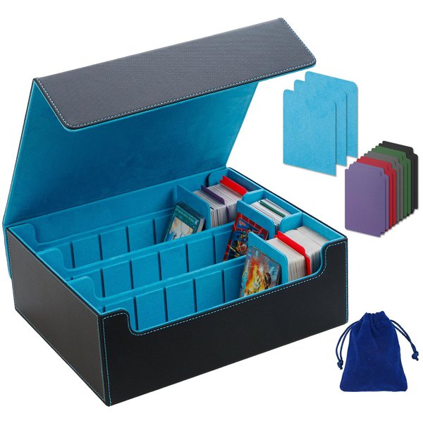mtg deck box commander for Comes with 3 velvet divider cards, PU Leather Strong Magnet trading card storage box Holder forHolds 1800+ Sleeved Cards for Magic Commander MTG YGO PKM and Sports Cards
