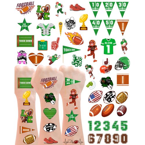 20 Sheets Football Temporary Tattoos Stickers,228 Pieces Brown and Green Football Themed Tattoos Stickers Party Decoration Supplies Party favors for Kids Adults
