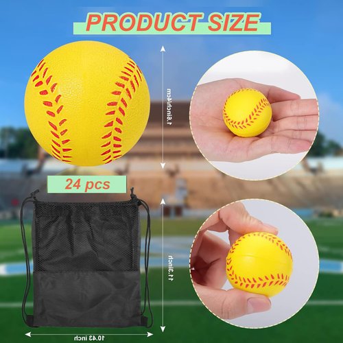 Bgtecho 24Pack Mini Softball,1.6 Inch Mini Sports Stress Balls,Mini Yellow Baseball Softballs for Kids,Mini Foam Sports Ball for Sports Theme Party Favors School Carnival Reward