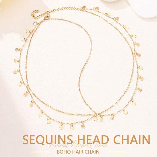 BARTOSI Sequin Boho Head Chain Jewelry Gold Wedding Headpiece Hair Chains Festival Costume Headband Halloween Prom Hair Accessories for Women