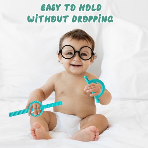 Baby Teether Toys for 0-6 Months, Silicone Teething for Babies 12-18 Months, Chew Infant Teething Relief Straw Tube (2 Pack)