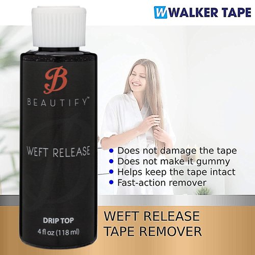 4oz Drip Top Weft Release w/No-Shine Bonding Roll 3/4" X 3 YDS Adhesive Tape & White Brush Bundle Pack | Wig Glue Tape Adhesive Extensions Tape | Bold Hold Adhesive Remover