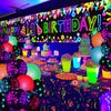 Neon Birthday Party Decorations Glow Neon Happy 13th Birthday Yard Sign Banner (UV Black Light Reactive) and 20Pcs Fluorescent Neon Birthday Balloons for Glow in The Dark Birthday Party Supplies