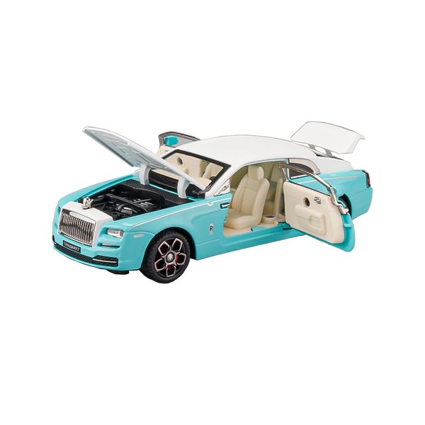 Toy Car Model Blue Rolls-Royce Wraith Alloy Collectible Pull Back Vehicles Diecast with Light and Sound