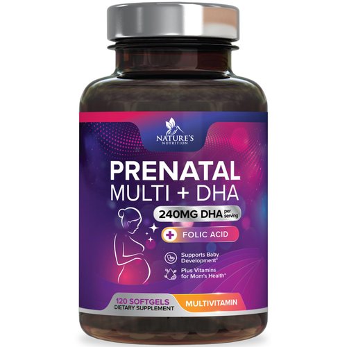 Women's Prenatal Multivitamin with Folic Acid & DHA, Prenatal Vitamins w/ Folate, Omega 3, Vitamins D3, B6, B12 & Iron, Pregnancy Support Prenatal DHA Supplement, Non-GMO Gluten Free - 120 Softgels