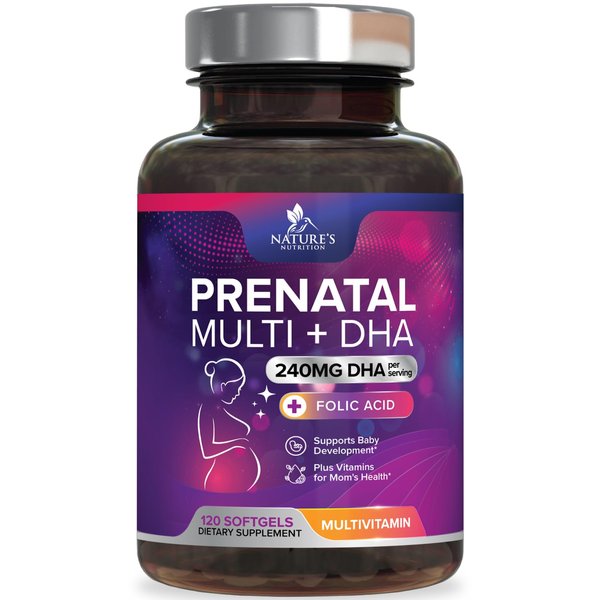 Women's Prenatal Multivitamin with Folic Acid & DHA, Prenatal Vitamins w/ Folate, Omega 3, Vitamins D3, B6, B12 & Iron, Pregnancy Support Prenatal DHA Supplement, Non-GMO Gluten Free - 120 Softgels
