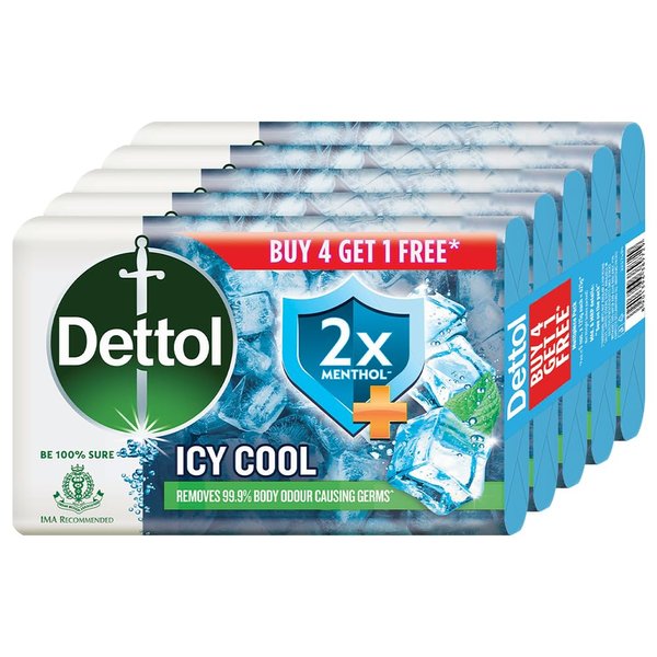 Dettol Cool Germ Protection Bathing Soap bar, 125gm, Buy 4 Get 1