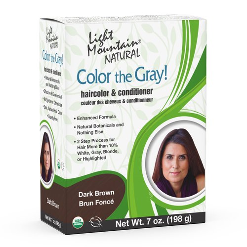 Light Mountain Henna Hair Color & Conditioner, Color the Gray - Dark Brown Hair Dye for Men/Women, 2-Step Chemical-Free, Semi-Permanent Hair Color for White, Gray, and Blonde Hair, 7 Oz