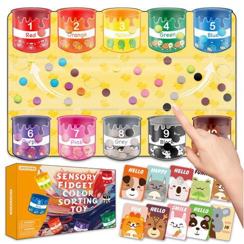 Color Sorting Sensory Toys, Color and Number Maze - Montessori Squishy Color Matching Preschool Learning Counting Puzzle Board, Fine Motor Skills Game for Toddlers Kids Boys Girls Gifts Ages 1 2 3 4 5
