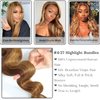 ALHER True 4/27 Body Wave Ombre Human Hair Bundle 24 Inch Honey Blonde Highlight Brown Colored Bundles 10A 100% Brazilian Virgin Remy Human Hair Soft Thick Wavy Weave P4/27 Highlight Piano Color