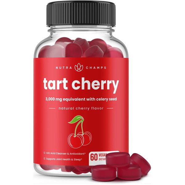 NutraChamps Tart Cherry Gummies - 3000mg Supplement with Celery Seed Extract - Vegan Tart Cherry Concentrate Gummy Vitamin