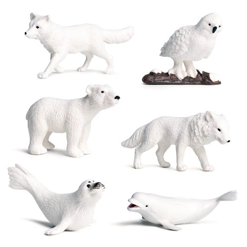 HomeSoGood 6PCS Simulation Polar Animal, Mini Arctic Animal Figures, Polar Bear Snowy Owl Seals White Fox Beluga Wolf Cognitive Tool