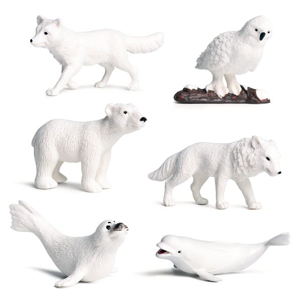 HomeSoGood 6PCS Simulation Polar Animal, Mini Arctic Animal Figures, Polar Bear Snowy Owl Seals White Fox Beluga Wolf Cognitive Tool