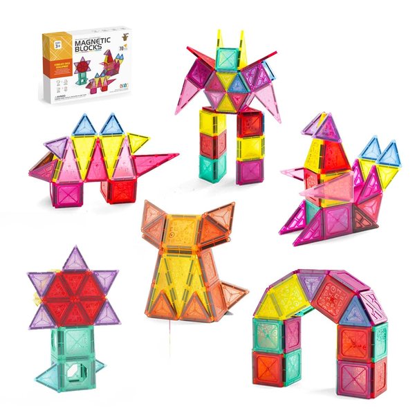 HAYOFADA Magnetic Tiles, Magnetic Construction Set, Magnetic disc, STEM Sensory Educational Games Toys Preschool Building Stacking Block Learning Toys Gift for Toddler Age 3+ Boys Girls Kids 70pcs