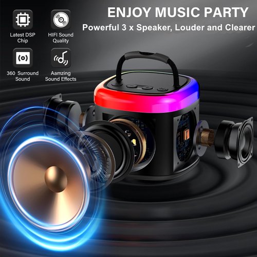HWWR Kids Karaoke Machine, Mini Portable Bluetooth Speaker with 2 Wireless Microphones for Kids Adults, Toys for Girls Boys 4-12+ Years Old, Gift for Birthday Christmas Halloween Home Party