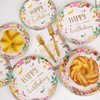 DECORLIFE Birthday Plates and Napkins Serves 24, Boho Birthday Party Supplies, Floral Plates, Forks Included for Women, Girls, Total 96 PCS