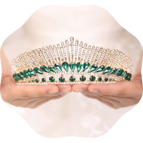 JWICOS Baroque Tiara Queen Crown for Women Bridal Wedding Tiara and Crown for Brides Crystal Princess Tiara for Girls Rhinestone Tiara Headband for Birthday Pageant Prom (Emerald Green)