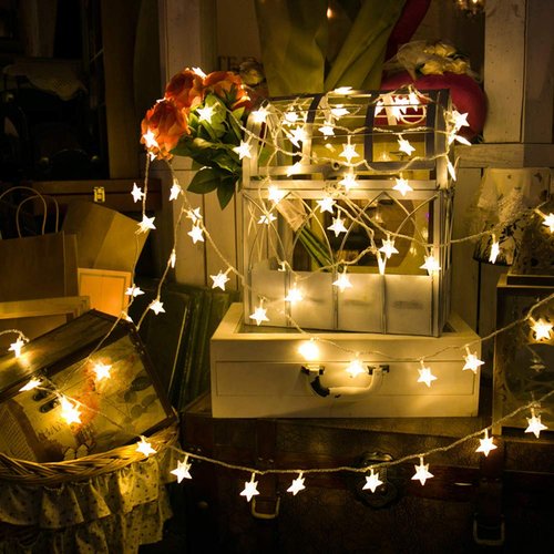 Twinkle Star 100 LED Star String Lights, Plug in Fairy String Lights Waterproof, Extendable for Indoor, Outdoor, Wedding Party, Christmas Tree, New Year, Garden Decoration, Warm White