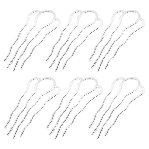 LALAFINA 6Pcs Hair Side Combs Metal Hair Comb Clips U-Shape Hair Combs for Vintage Hairstyle French Twist Comb for Women, Silver