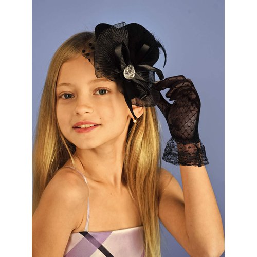 SATINIOR 8 to 15 Years Old Girls Lace Gloves Tea Party Gloves Princess Dress Gloves Floral Bow Elegant Wedding Gloves (Black)