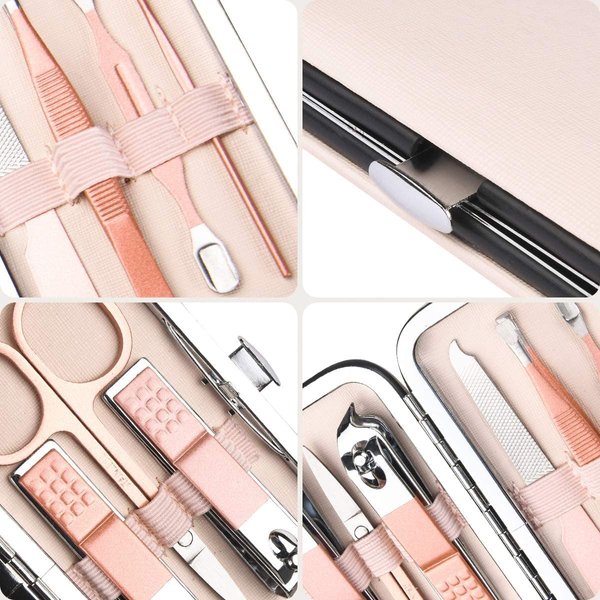 AOMIG Nail Clippers Set, 7 pcs Professional Portable Manicure Kit, Eyebrow Grooming Face Hair Clippers, Stainless Steel Nail Care Tools with Luxurious Leather Case for Travel & Home