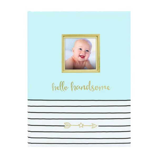 Pearhead Hello Handsome, First 5 Years Baby Memory Book with Photo Insert, Perfect Baby Keepsake, Blue