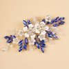 BERYUAN Silver Flower Blue Crystal Rhinestone Hair Comb Pearls Teardrop Rhinestone Hair Piece Wedding Headband Pearls Flower Hairpiece for Wedding Women and Girls (BLUE)