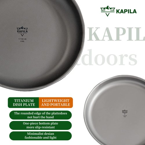 KAPILA Titanium Camping Plate, Dish, Portable Ti Cookware, Ultralight Dinnerware Piece for Backpacking & Camping, Anti-Rust and Easy to Clean for Hiking Picnic (330ml)