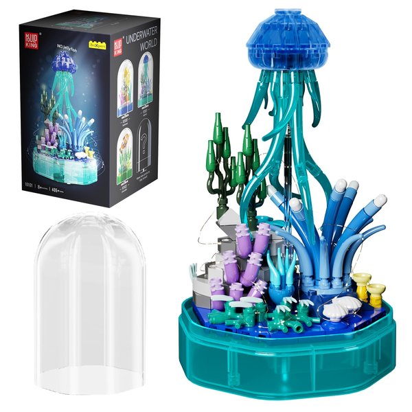 Sea Creature Collections Jellyfish Building Sets with Seaweed and Coral, 10101 Sea Animal Building Kits for Adults and Kid Boys Girls 8 9 10, 405 PCS Natural Style Ocean STEM Toy Music Box with Lights
