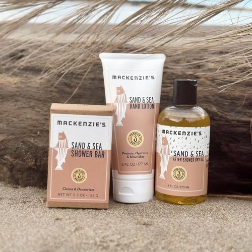 MacKenzie's Sand & Sea Sampler Gift Set - Gifts for Women - Gifts for Men - Coastal Gift Set - Sea Salt, Citrus & Ozone Scented - Lotion - Soap - Dry Oil