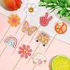 18 PCS Hippie Party Centerpiece Sticks Dasiy Bus 60s Retro Boho Peace Sign Hand Butterfly Two Groovy Table Flower Centerpieces Sticks for Hippie Two Groovy Carnival Theme Birthday Party Supplies