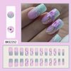Press on Nail Square Medium Artificial Acrylic Nails Marble Pattern False Nails Gradient Flower Design French Fake Nails Full Cover Glossy Reusable Coffin Nails Glue on Nails for Women 24Pcs