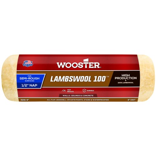 Wooster Brush R291-9 Lambswool 100 Roller Cover, 1/2-Inch Nap, 9-Inch