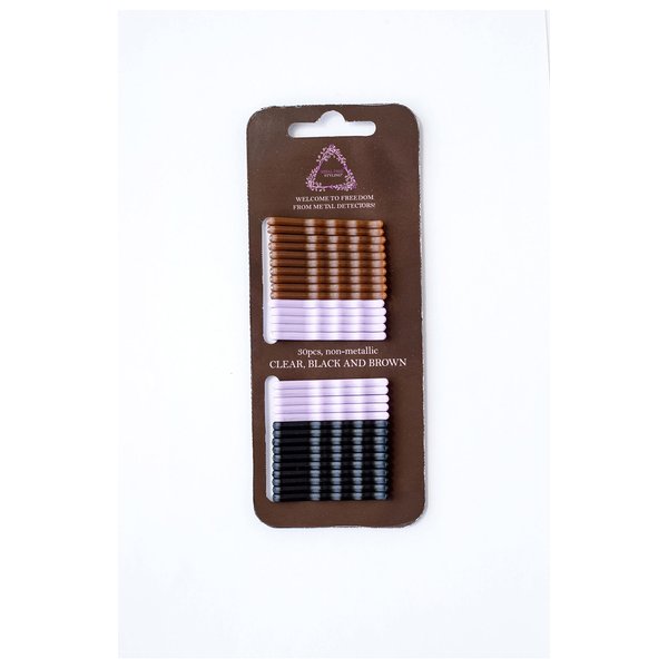 Metal Free Bobby Pins - BLACK-BROWN-CLEAR