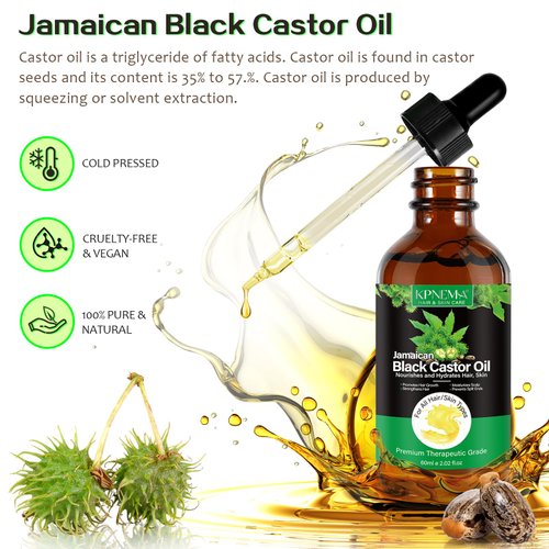 KPNEMA Jamaican Black Castor Oil with Hair Oil Application, Black Castor Oil for Skin Care, Promote Hair Growth, 100% Cold Pressed Unrefined Oil for Body and Face, Organic Black Castor Oil