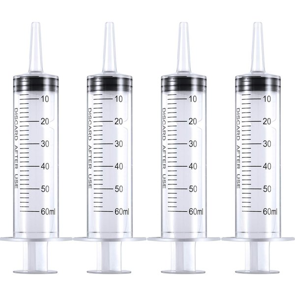 Frienda Large Plastic Syringe 4 Pack Measuring Syringe Tools Dispensing Multiple Uses(60 ml)