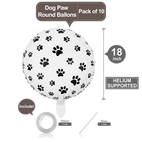 10 Pack 18 Inch Animal Dog Paw Pattern Foil Balloons Helium Dog Pet Balloons Dog Paw Print Balloons for Animal Birthday Dog Pet Theme Kids Party Decorations Supplies