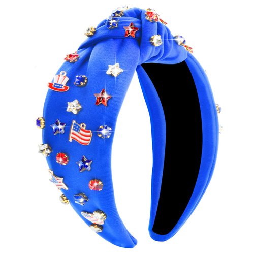 ABONDEVER Patriotic Rhinestone Knotted Headband Headbands for Women Crystal Wide American Flag Top Knot Headband 4th of July Independence Day Hair Accessories Holiday Gifts(Blue-Star)