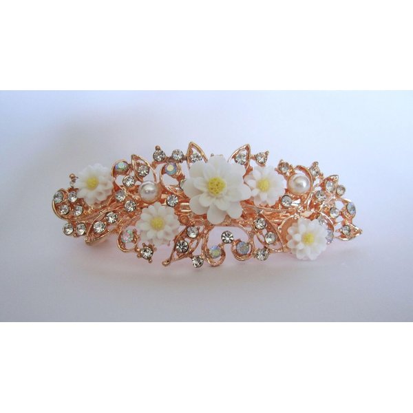 Rose gold white flower crystal pearl hair clip bridal clip barrette